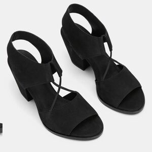 Doe Tumbled Nubuck Leather Slingback Heeled Sandal Sz 6 Black